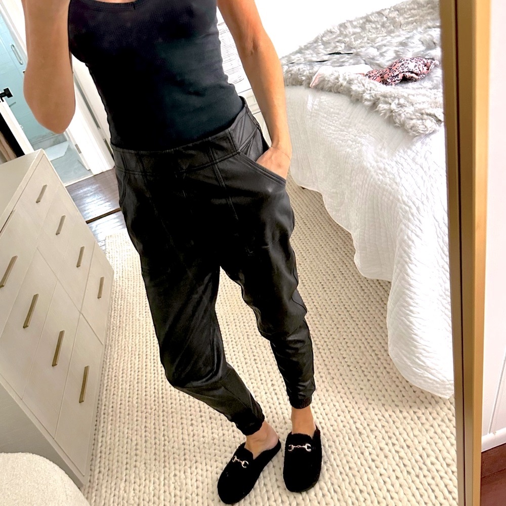 Spanx faux black leather jogger pants